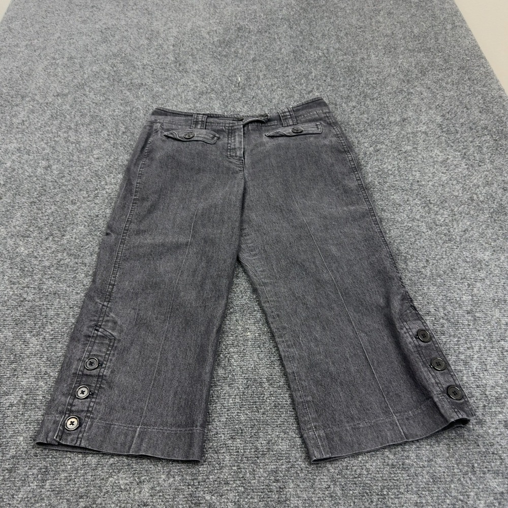Sandro Capri Pants Womens 8P Black Denim‎ Button Hem Y2K Casual